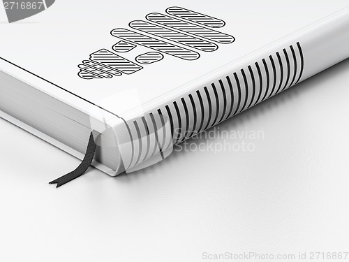 Image of Business concept: closed book, Energy Saving Lamp on white background