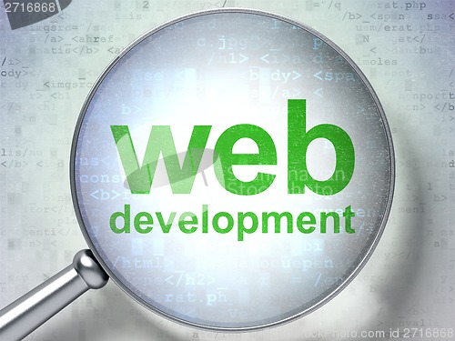 Image of SEO web development concept: Web Development with optical glass