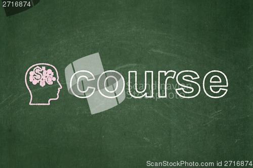 Image of Education concept: Head With Finance Symbol and Course on chalkboard background