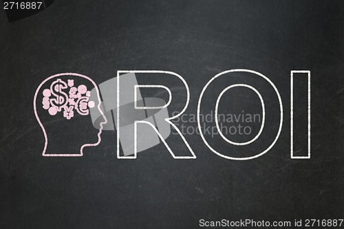 Image of Business concept: Head With Finance Symbol and ROI on chalkboard background