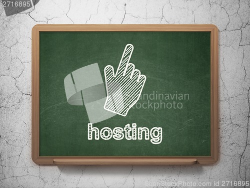 Image of Web development concept: Mouse Cursor and Hosting on chalkboard background