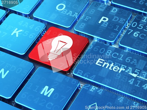 Image of Business concept: Light Bulb on computer keyboard background