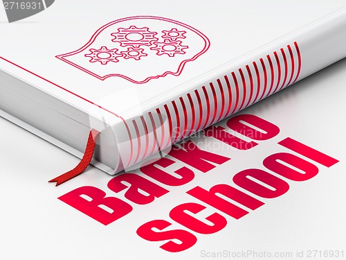 Image of Education concept: book Head With Gears, Back to School on white background