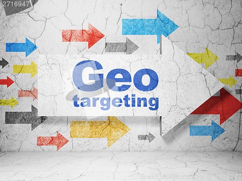Image of Finance concept: arrow with Geo Targeting on grunge wall background