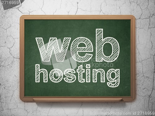 Image of Web development concept: Web Hosting on chalkboard background