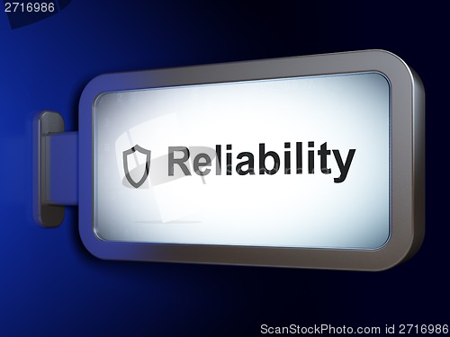 Image of Finance concept: Reliability and Contoured Shield on billboard background