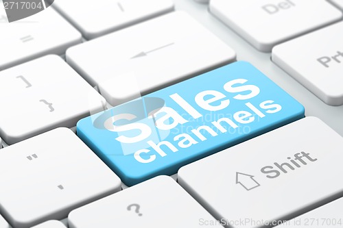 Image of Advertising concept: Sales Channels on computer keyboard background