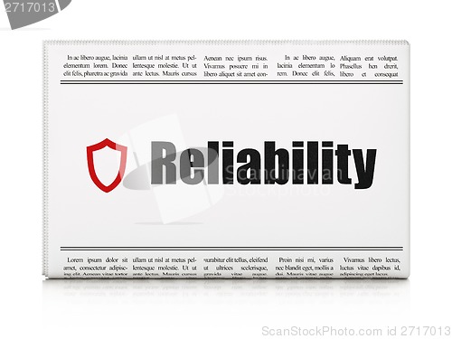 Image of Business concept: newspaper with Reliability and Contoured Shield
