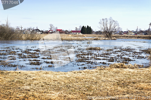 Image of Spring landscape with water, flooded meadow