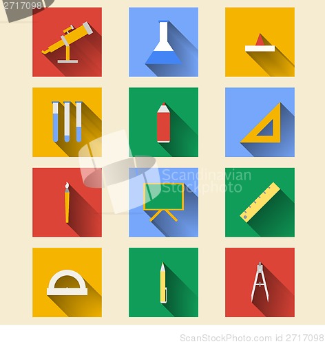 Image of Flat icons for school supplies