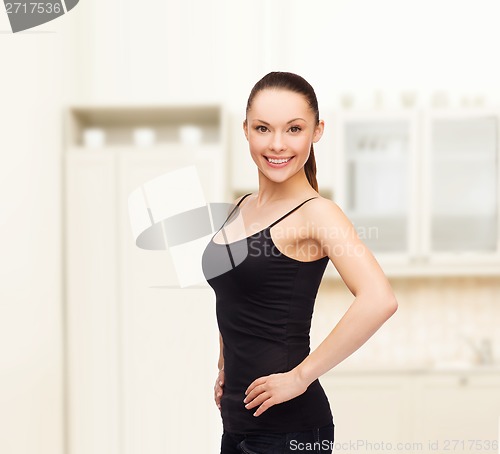 Image of woman in blank black shirt