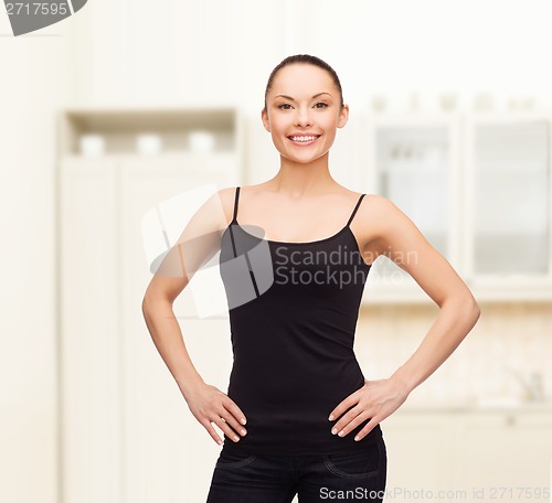 Image of woman in blank black shirt