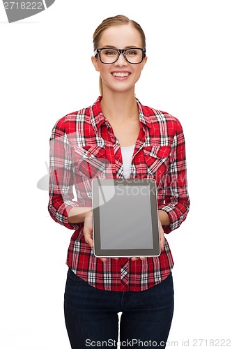 Image of smiling girl with blank tablet pc screen