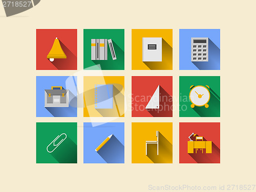 Image of Flat icons for school supplies