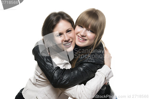 Image of Two woman leather jacket