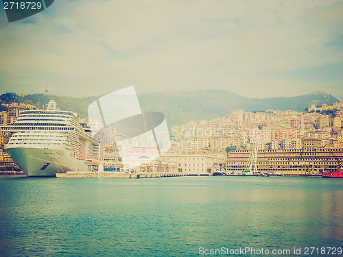 Image of Retro look View of Genoa Italy from the sea