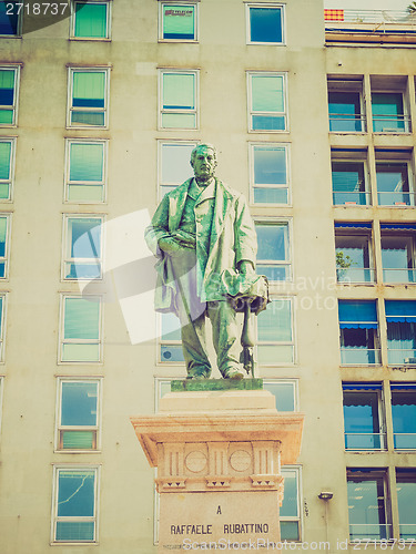 Image of Retro look Raffaele Rubattino statue in Genoa