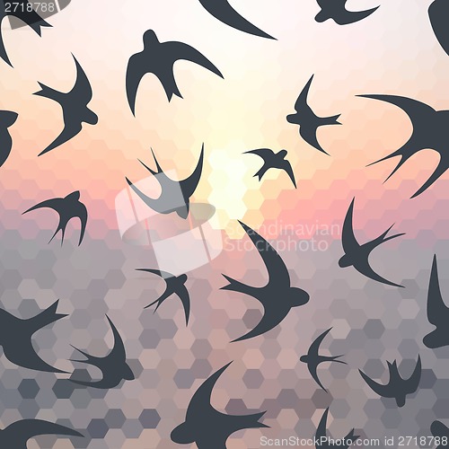 Image of Hexagon background and swallow silhouette