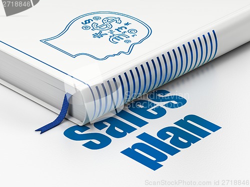 Image of Advertising concept: book Head With Finance Symbol, Sales Plan on white background