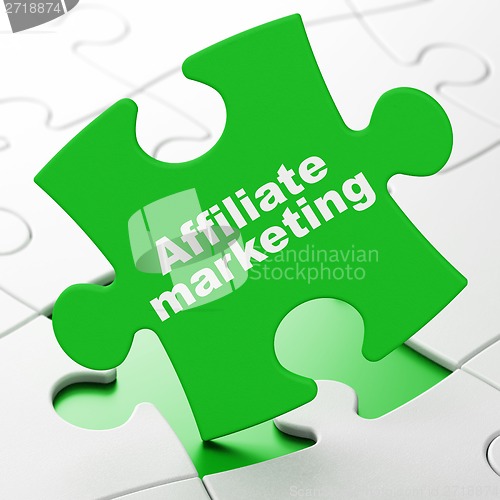 Image of Finance concept: Affiliate Marketing on puzzle background