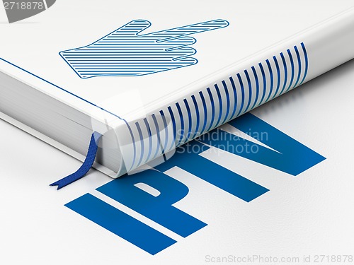 Image of Web development concept: book Mouse Cursor, IPTV on white background