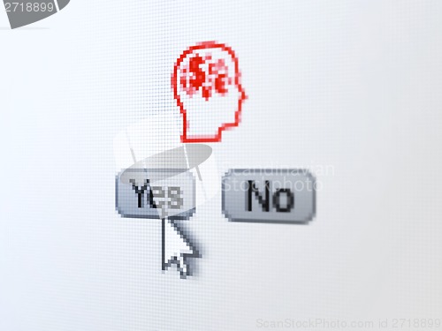 Image of Finance concept: Head With Finance Symbol on digital computer screen