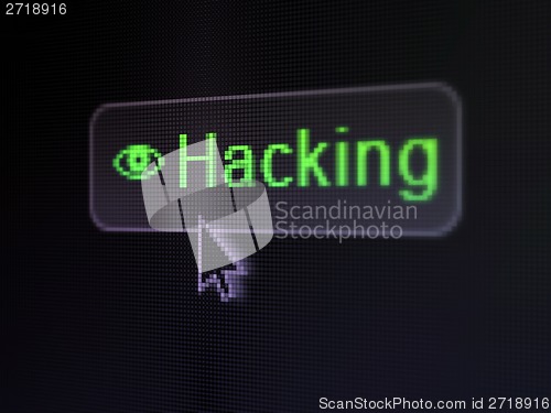 Image of Security concept: Hacking and Eye on digital button background