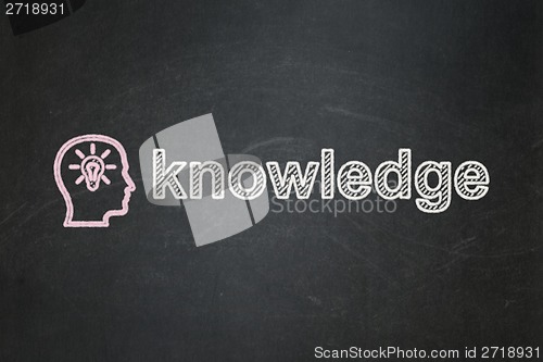Image of Education concept: Head With Lightbulb and Knowledge on chalkboard background