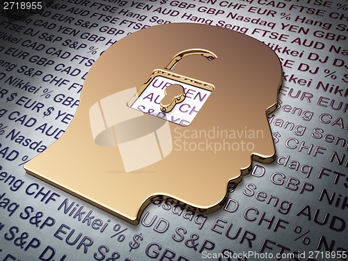 Image of Business concept: Golden Head With Padlock on Money background