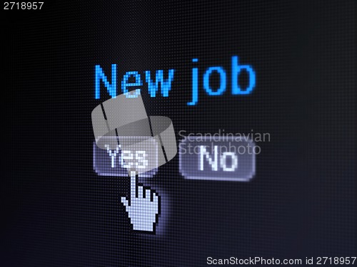 Image of Finance concept: New Job on digital computer screen