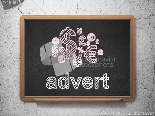 Image of Marketing concept: Finance Symbol and Advert on chalkboard background