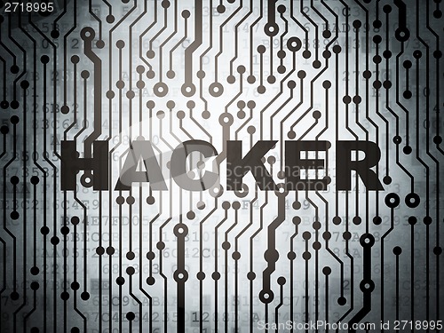 Image of Security concept: circuit board with Hacker