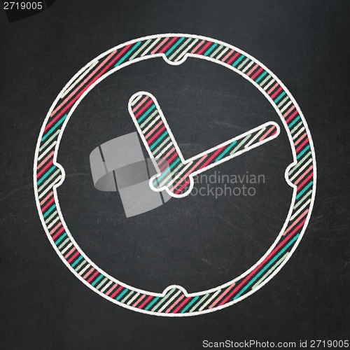 Image of Time concept: Clock on chalkboard background