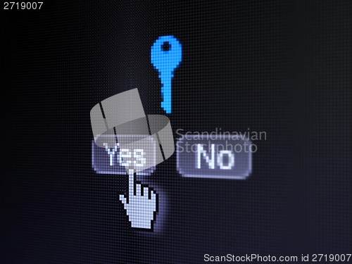 Image of Security concept: Key on digital computer screen