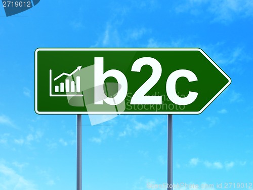 Image of Business concept: B2c and Growth Graph on road sign background