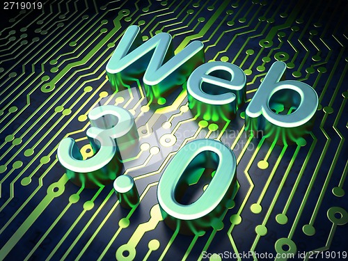 Image of SEO web design concept: Web 3.0 on circuit board background