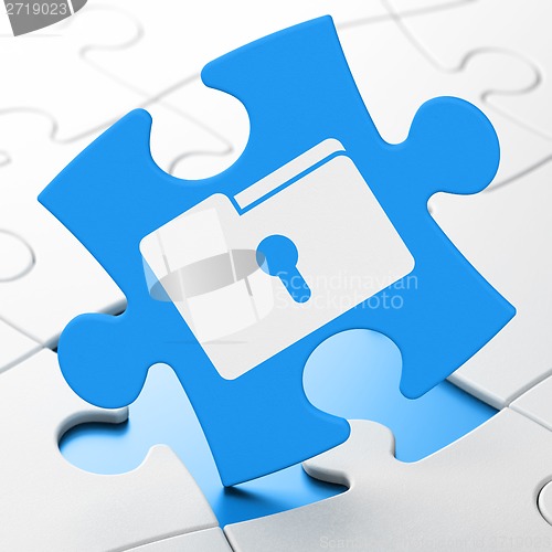 Image of Finance concept: Folder With Keyhole on puzzle background