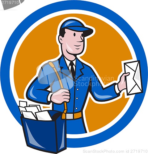 Image of Mailman Postman Delivery Worker Circle Cartoon