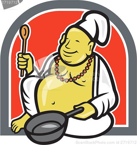 Image of Fat Happy Buddha Chef Cook Cartoon