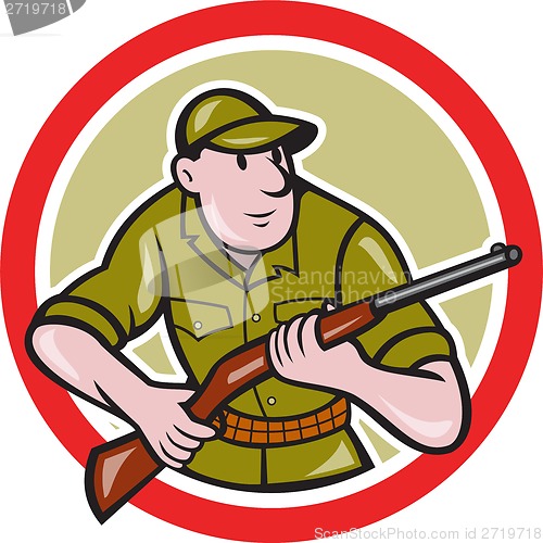Image of Hunter Carrying Rifle Circle Cartoon