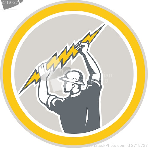 Image of Electrician Holding Lightning Bolt Side Retro