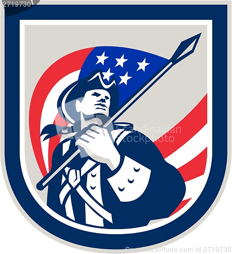 Image of American Patriot Holding USA Flag Look Up Crest