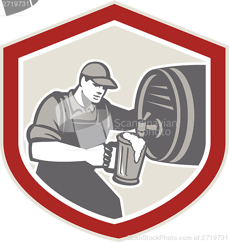 Image of Barman Pouring Beer Ale Barrel Retro