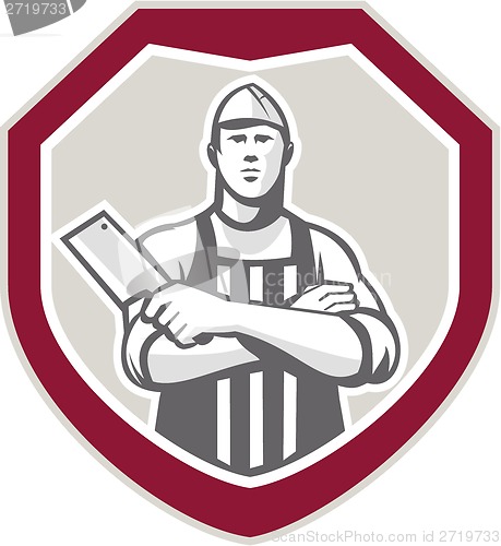 Image of Butcher With Meat Cleaver Shield Retro