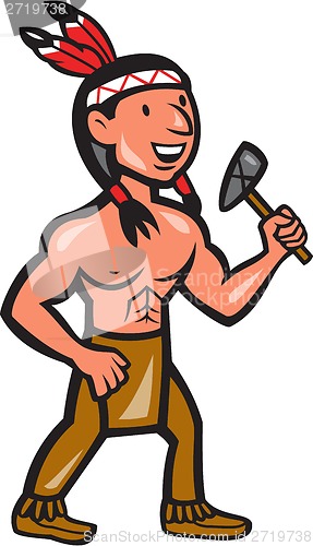 Image of Native American Holding Tomahawk Cartoon