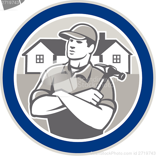 Image of Builder Carpenter Hammer Houses Circle Retro