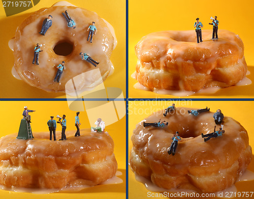 Image of Police Officers in Conceptual Food Imagery With Doughnuts