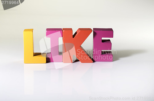 Image of Multicolored word like made of wood.