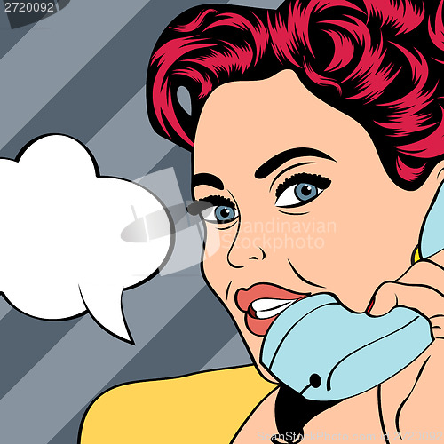 Image of woman chatting on the phone, pop art illustration