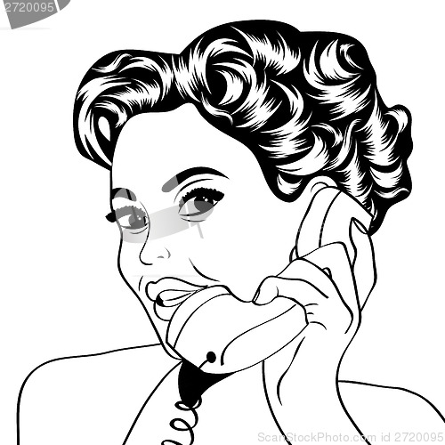 Image of woman chatting on the phone, pop art illustration